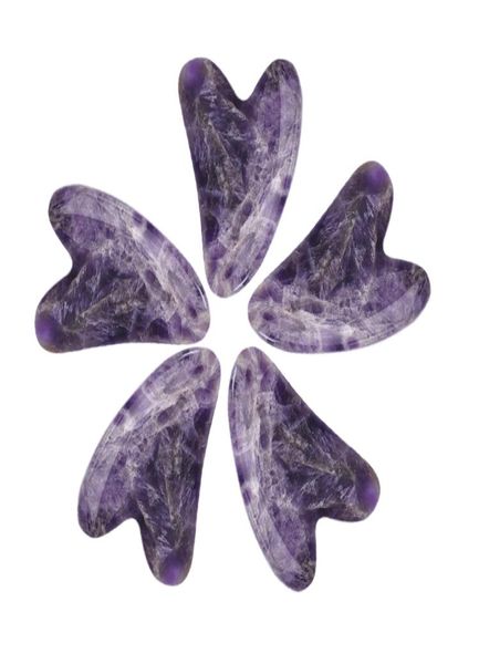 Tabla de raspado de piedras preciosas de piedra de jade de amatista púrpura para masaje corporal Tablero de cristal natural Guasha Antiarrugas y envejecimiento Health Car4864814