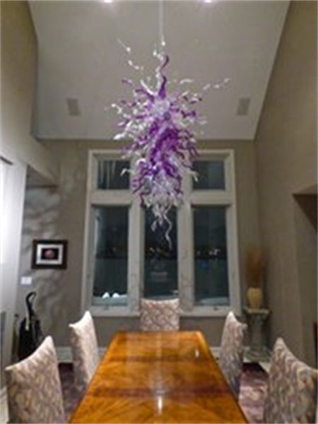 Lámpara colgante LED púrpura y transparente Lámpara colgante de vidrio soplado 100% hecha a mano Lámparas de arte moderno de estilo