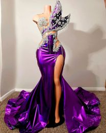Purple Arabisch Ebi Aso Mermaid Prom jurk kant kralen sexy avond formeel feest tweede receptie verjaardag verlovingsjurken jurken jurken robe de soiree zj es es es es es