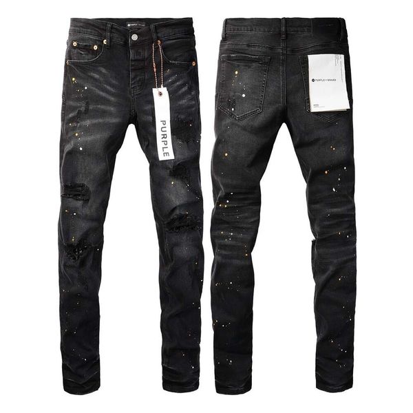 Purple B Jeans American High Street Peinture avec trous en noir 9045