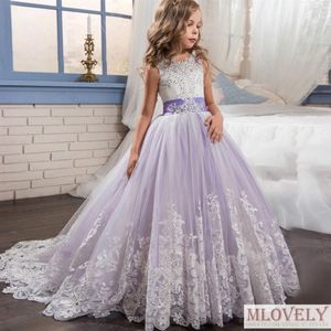 Robe de bal violette enfants robe de demoiselle d'honneur robes de soirée de mariage pour les filles âgées de 3 4 5 6 7 8 ans281F