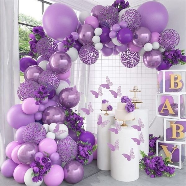 Kit de arco de guirnalda de globos púrpura, globo de látex de oro rosa, decoración de fiesta de cumpleaños para bodas, suministros de decoración para Baby Shower para niñas 220523