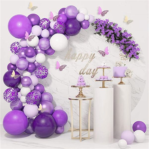 Ballons violets guirlande arc Kit confettis ballons en Latex papier papillon bébé douche mariage fiançailles fête fournitures MJ0734