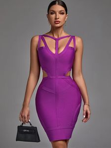 Purple Bandage Dress Femme Bodycon Conte Elegant Sexy Sexappy Svenfappy Evening Club Party High Quality Summer Tenues 231227