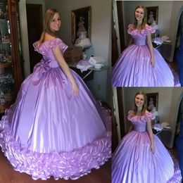 Paarse kralenjurken licht quinceanera van de schouderruffels op maat gemaakt zoet 16 prinses prom optocht baljurk vestidos formele avondkleding