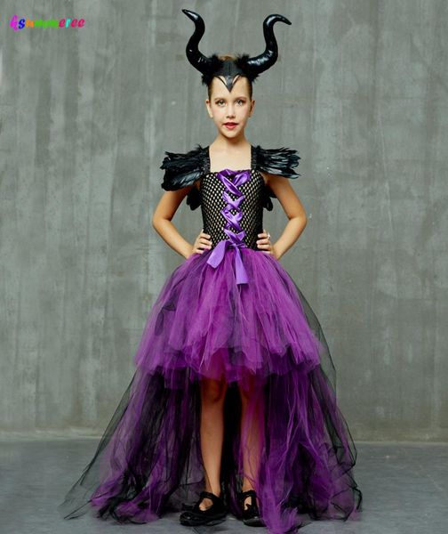 Violet noir enfants maléfique Costume filles sombre sorcière méchant Halloween fantaisie Tutu robe soirée carnaval robes de bal 2005321384