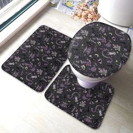 Purple Black Goth Spooky Soft Room Taps Set 3 PCS Not Slip Absorbants Bath Mats Ushaped Contour tapis tapis de toilette Couvercle de couvercle de couvercle 240508