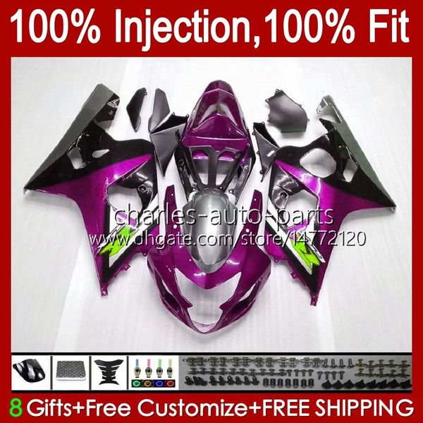 Carénages de moulage par injection noir violet pour SUZUKI GSXR600 GSXR750 GSXR-750 K4 04 05 43No.103 GSXR 750CC 600CC 750 600 CC GSXR-600 2004 2005 GSX-R750 2004-2005 Kit de carrosserie OEM