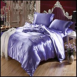 Purple Blue Mulberry Silk Satin Bedding Set Luxe king size koningin Volledig dubbele dekbedovertrek quilt ledebladen bedstems tweepersoonslainladheet3711167