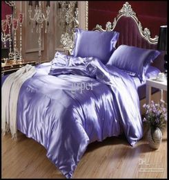 Purple Blue Mulberry Silk Satin Bedding Set Luxe king size koningin Volledige twin dekbedovertrek quilt laken bedstemmers tweepersoons lakendet2709180
