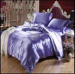 Purple Blue Mulberry Silk Satin Bedding Set Luxe king size koningin Volledig dubbele dekbedovertrek quilt ledebladen bedstems tweepersoonslainladheet3711167