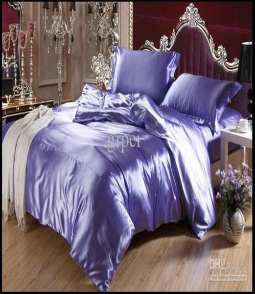 Ensemble de literie en satin de soie de mûrier bleu violet luxe king size queen housse de couette double complète couette drap de lit couvre-lit double drap de lit9639025