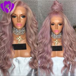peluca delantera de encaje sintético de ola púrpura con separación libre de fibra de fibra resistente al calor morado para mujer blanca