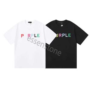 Purple-merk 2024SS T-shirts Kleur Gedrukte katoen losse casual heren en dames korte mouwen mode shirt trendy hoogwaardige tops US-maat S-XL