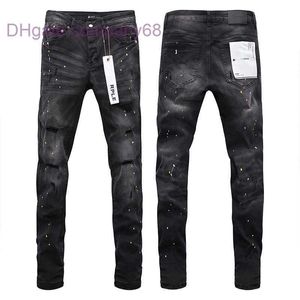 Jeans pour hommes de marque Purple Brand Denim American High Street Distressed Black Washed with Splashed Ink