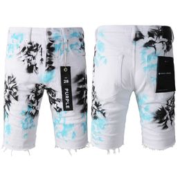 Paarse merk denim shorts met Amerikaanse High Street Tie Dye Print 5065