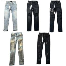 Jeans pour hommes de la mode violette de style cool créateur de luxe denim pantalon en détresse biker noir jean slim fit taille 28-40gfdj