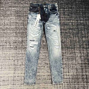 Paars-merk mode heren jeans coole stijl luxe designer broek Distressed Ripped Biker zwart blauw Jean slim fit motorfiets maat 30-38 5XI9