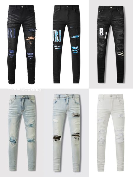 Púrpura-marca Moda Jeans para hombre Estilo fresco Diseñador de lujo Miri jeans Jeans de diseñador para hombre Diseñador de lujo de alta calidad Pantalón de mezclilla desgastado motorista rasgado
