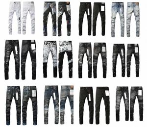 Paars merk voor mannen dames broek jeans zomergat hight kwaliteit borduurwerk paarse jean denim broek herenjeans p1w5#
