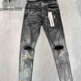 Paarse merkjeans American High Street zwarte broek met zilveren coating 9028