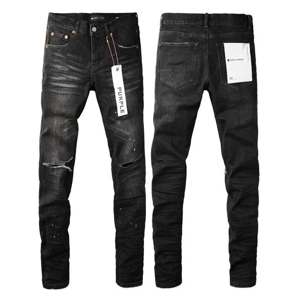 Jeans de marque violet American High Street, peinture noire, trous coupés au couteau, 9035