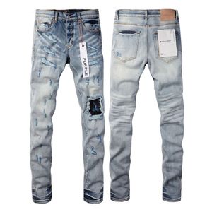 Jeans de marca púrpura American High Street Blue Hole Patch Light 9038