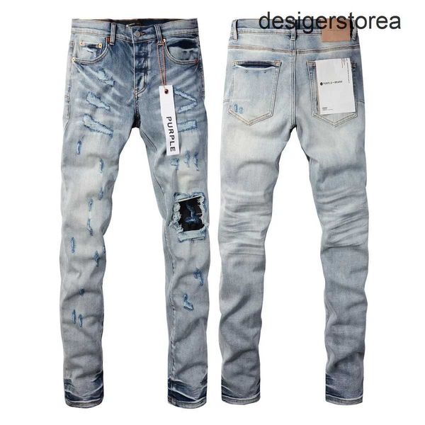 Jeans Purple Jeans American High Street Blue Risk Patch Light 2024 New Fashion Trend Jeans de alta calidad