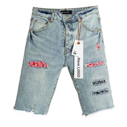 Purple Brand Jeans American High Street Burr Edge Patch Denim Shorts para hombres