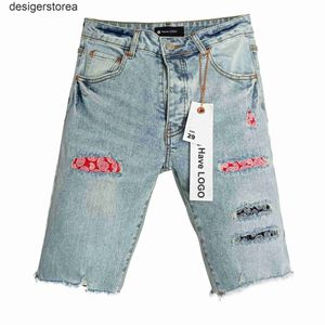 Purple Brand Jeans American High Street Burr Edge Hole Patch Denim Shorts Mens