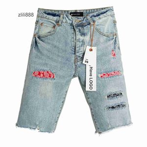 Purple Brand Jeans American High Street Burr Edge Hole Patch Denim Shorts Mens