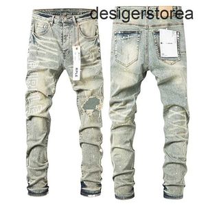 Purple Brand Jeans American High Street Vintage Wash met gaten vuile gewassen gespikkelde rechte stijlvolle stretch skinny fit broek