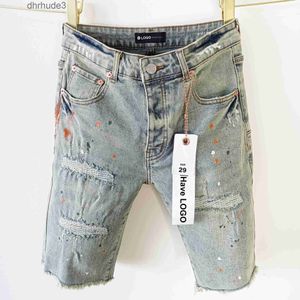 Paarse merk jeans Amerikaanse stijl met ruwe randen en gaten gewassen denim shorts heren a4ay fmpe q1ue