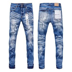 Paarse merkjeans Amerikaanse trendy hiphop jeans met rechte pijpen en kattenwhiskereffect