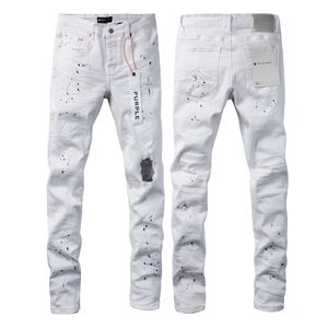 paarse merkjeans Designer jeans voor heren motorfietsen Gescheurde patchwork luxe broek met gaten, all-round legged groothandel punt paarse jeans