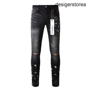 Paarse merk jeans mode hoogwaardige hoogstraat zwarte verf oude reparatie lage bolle strakke broek 28-40 maat