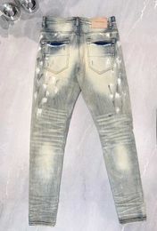 Moda de jeans de la marca morada de alta calidad con reparación de la calle principal y pantalones de mezclilla ajustados de corte bajo