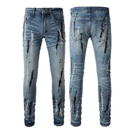 Paarse merk jeans heren jeans mode casual sport high street jeans patroon print casual mannen en vrouwen