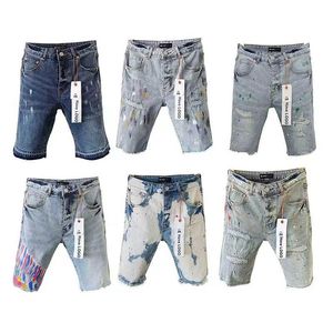 paarse merk jeans heren shorts ontwerper paarse denim shorts hiphop gescheurde denim shorts