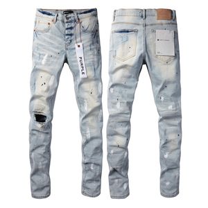 Paarse merk jeans heren high street blauw gebroken gat denim broek verontruste slim fit gewassen broek groothandel 2 stuks 10% korting