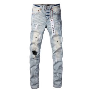 Brand Purple Brand Jeans Mens High Street Blue Broken Hole Pantalon Denim Sliged Slim Fit Wasted Pantum G1RT