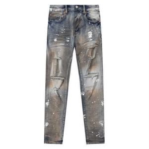 Paarse merk jeans heren trendy noodlijdende zomercasual broek lang