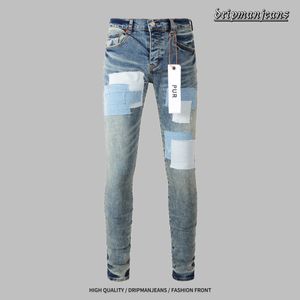 Paarse merkjeans, paarse spijkerbroek, heren spijkerbroek, designer spijkerbroek, hoogwaardig design, street casual sportbroek, retro patchwork druipbroek.