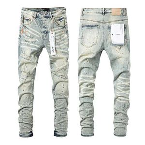 Paars merk jeans trend gat vuile gewassen rechte Amerikaanse stijlvolle en slanke magere broek