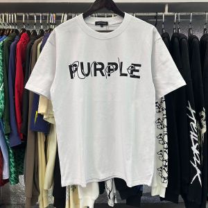 Purple Brand Letter Printing Tee Men Women Streetwear White Black T Shirt Camiseta de manga corta