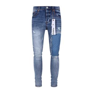 Jeans décontractés coupe slim pour hommes, marque violette, tendance, nouveau patch bleu
