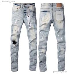 Paars Merk Paarse Jeans Herenjeans High Street Blauw Gebroken Gat Denim Broek Distressed Slim Fit Gewassen Broek Groothandel 2 Stuks 10% Korting 5084