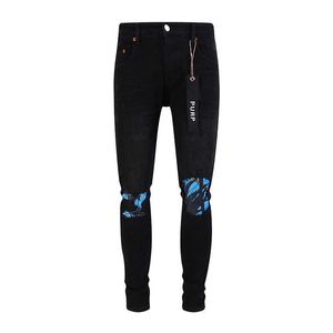 Paars merk lente nieuw product zwarte sticker High Street trendy heren slim fit jeans