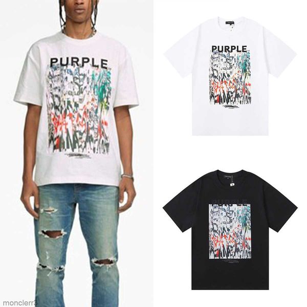 T-shirts de marque violet couleur coton imprimé lâche décontracté hommes et femmes T-shirt à manches courtes PNMD