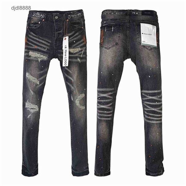 Brands violets New American High Street Perfoated Patch Patch Trendy Elastic Jeans